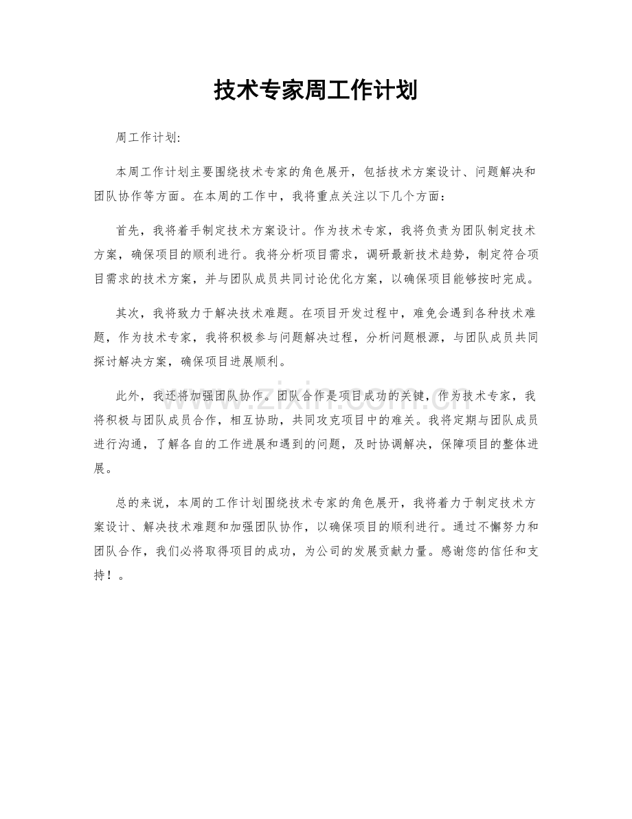 技术专家周工作计划.docx_第1页