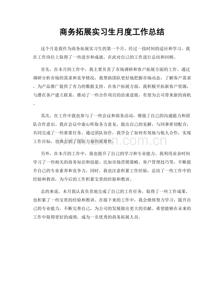 商务拓展实习生月度工作总结.docx_第1页