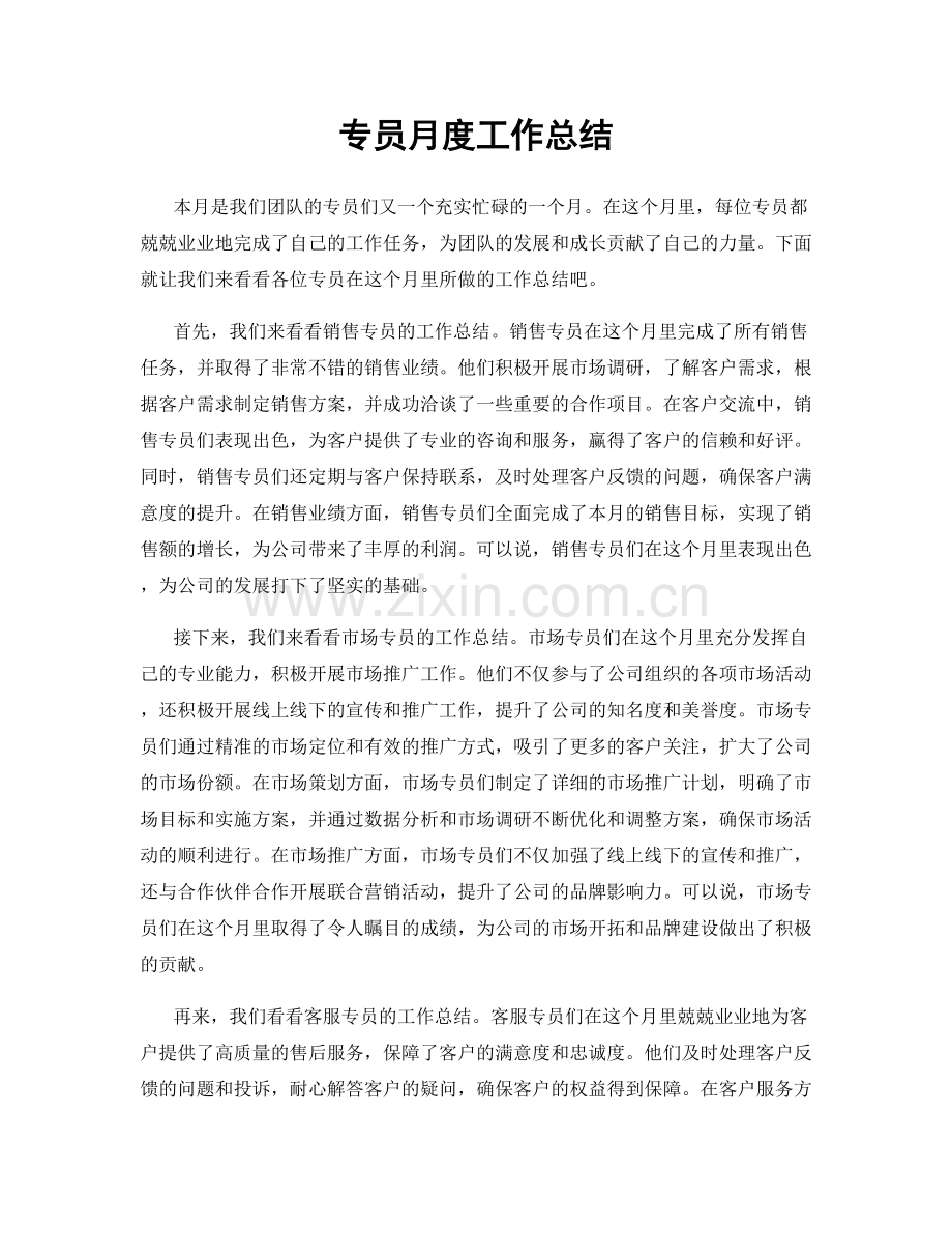 专员月度工作总结.docx_第1页