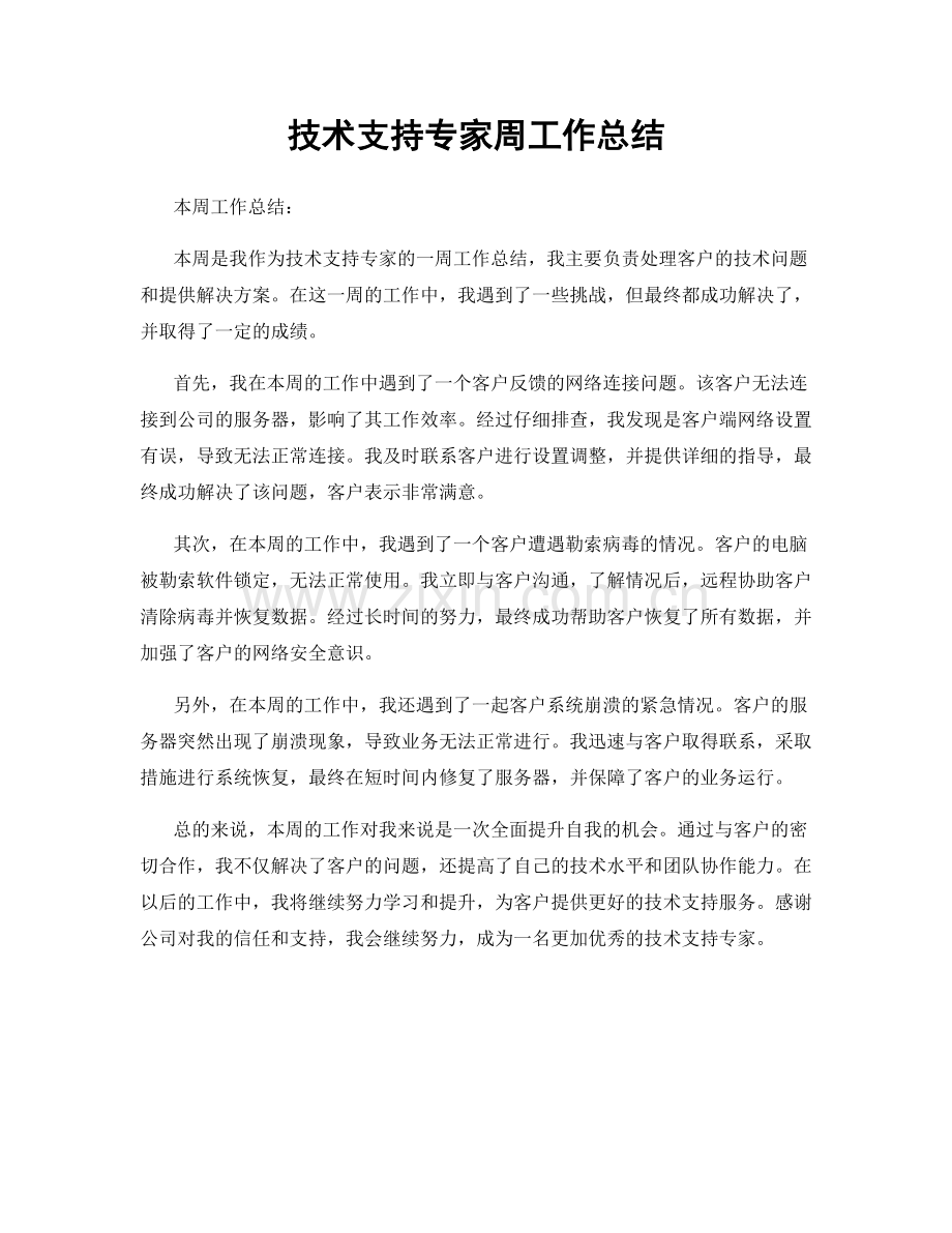 技术支持专家周工作总结.docx_第1页