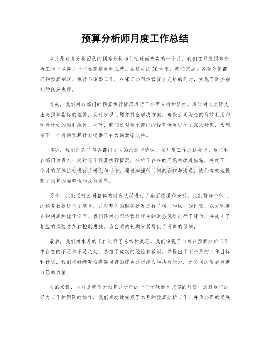 预算分析师月度工作总结.docx_第1页