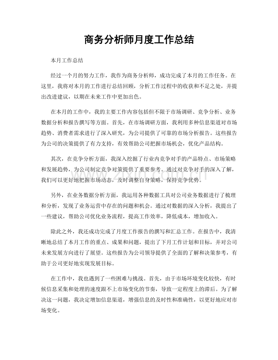 商务分析师月度工作总结.docx_第1页