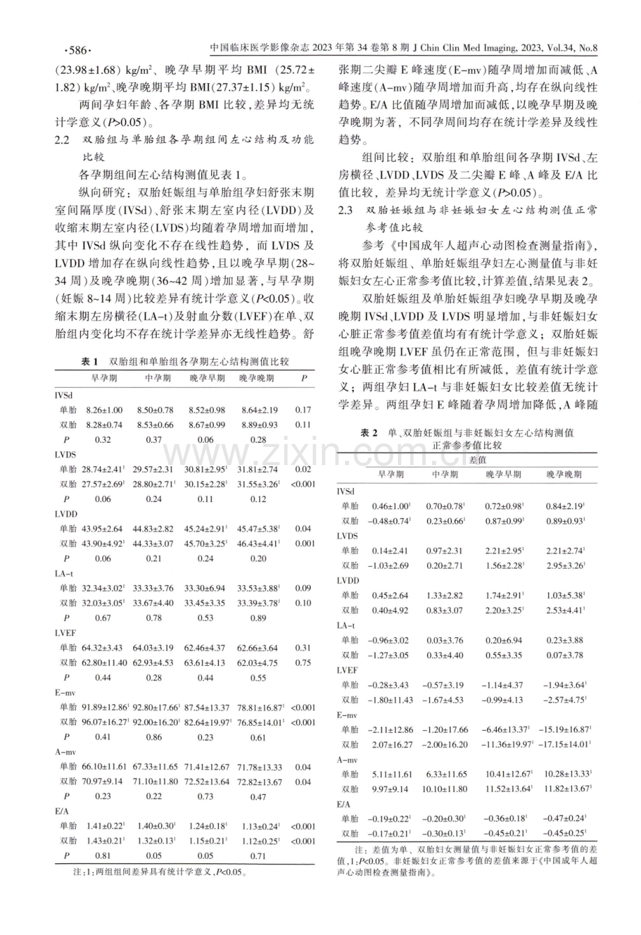 不同孕周正常双胎孕妇左心结构及功能的变化特点.pdf_第3页