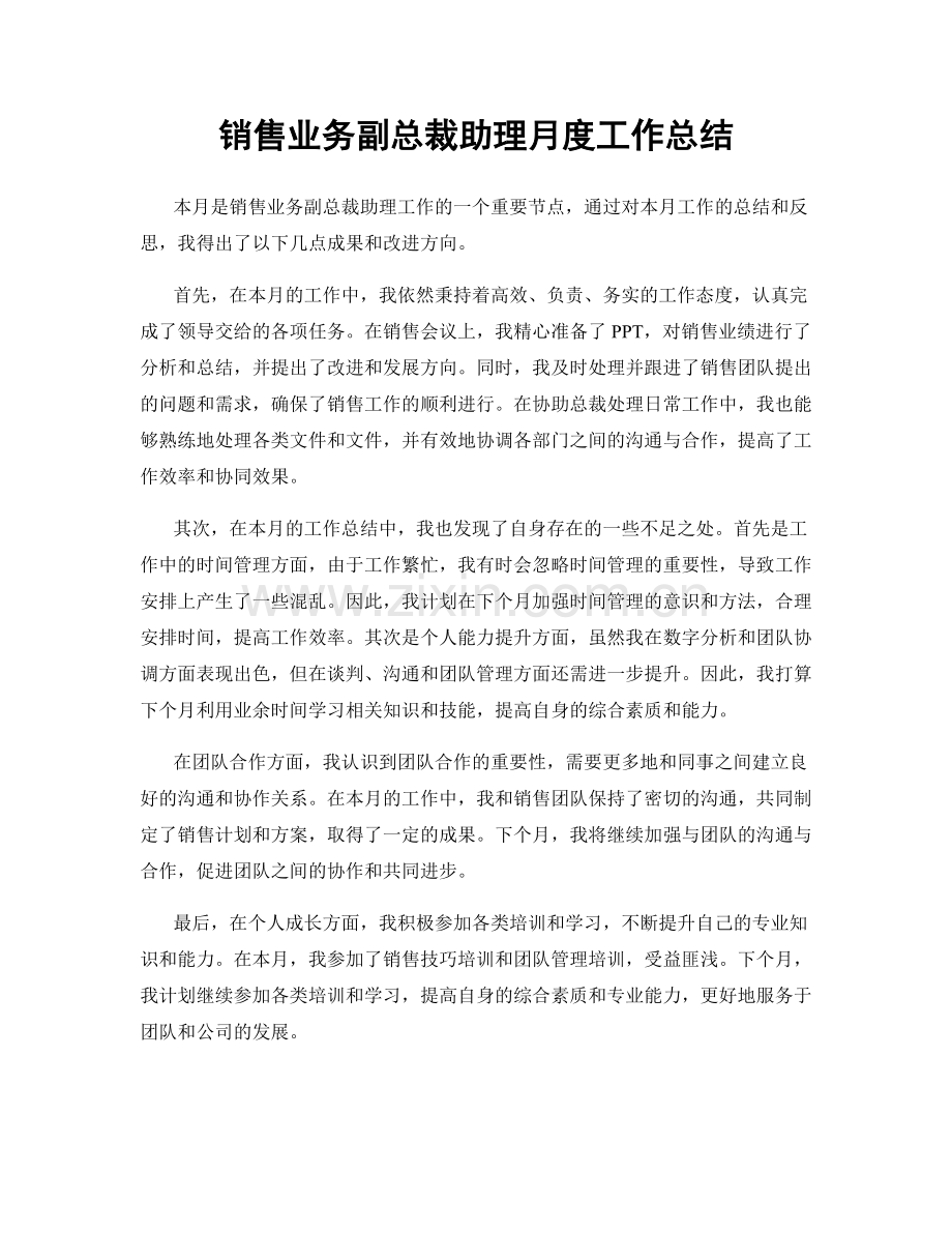 销售业务副总裁助理月度工作总结.docx_第1页