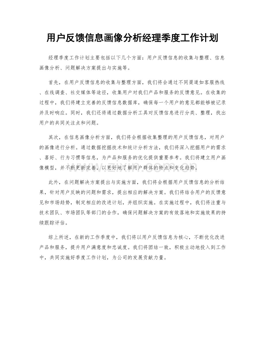 用户反馈信息画像分析经理季度工作计划.docx_第1页