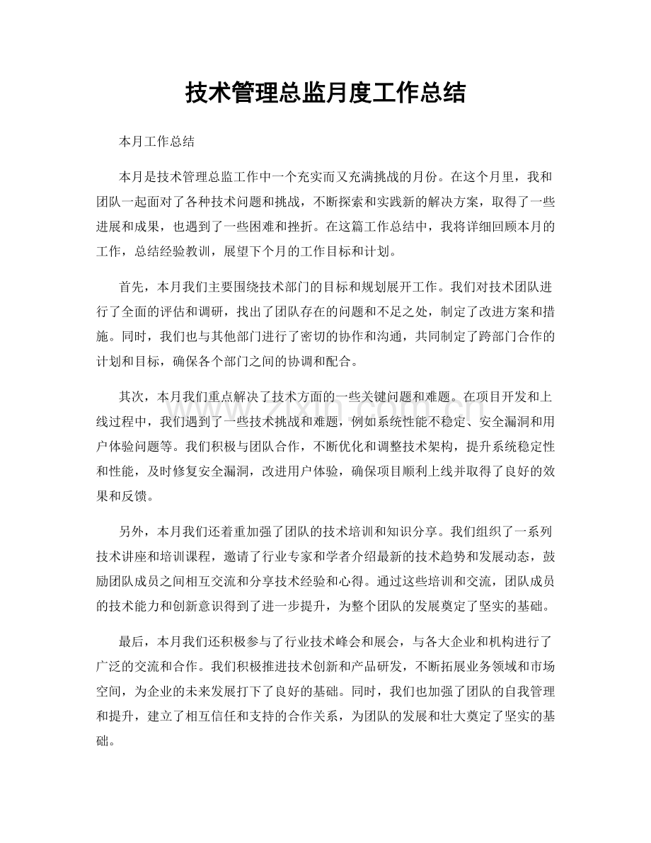 技术管理总监月度工作总结.docx_第1页