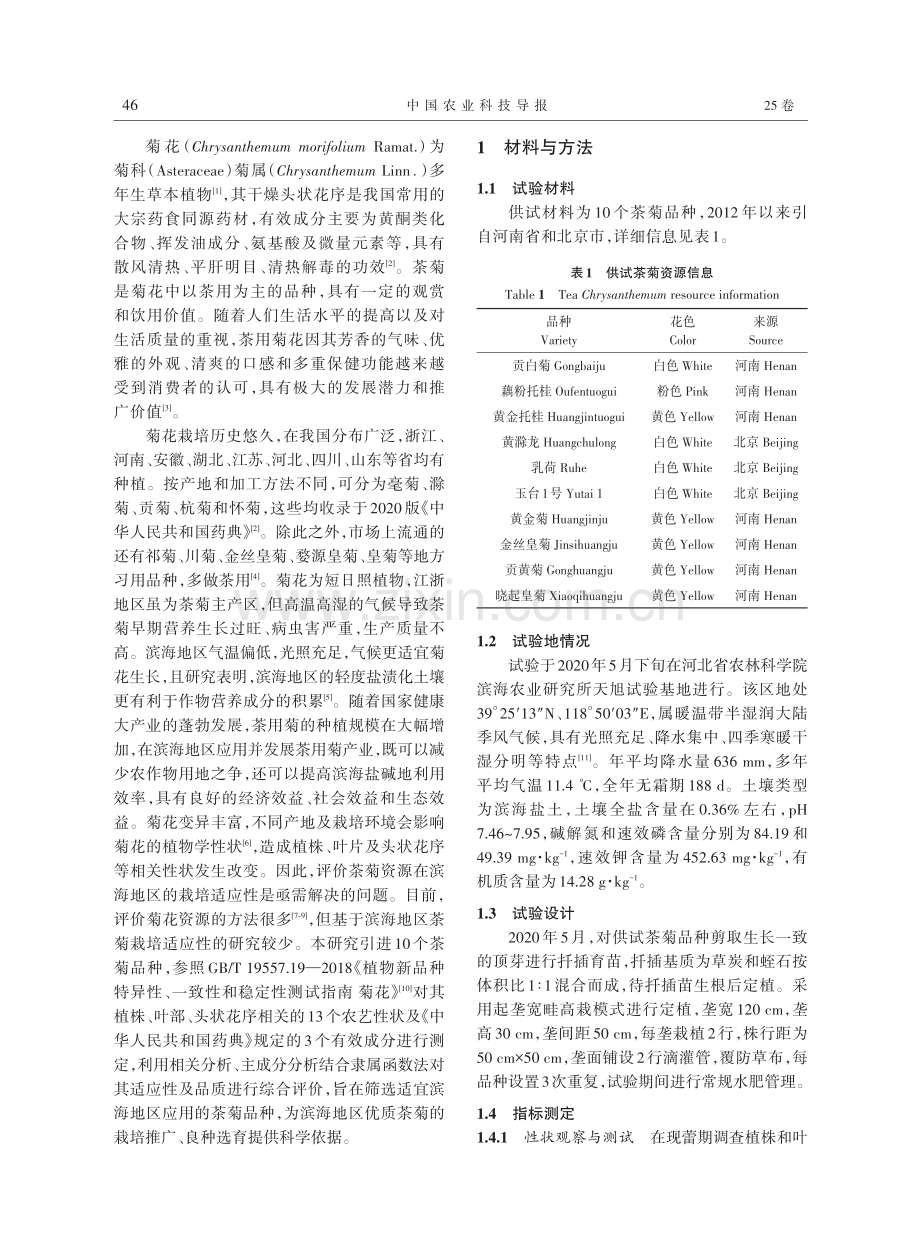 滨海地区不同茶菊品种农艺性状及有效成分综合评价.pdf_第2页