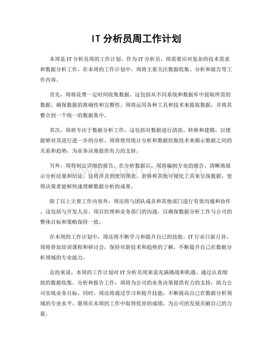 IT分析员周工作计划.docx_第1页