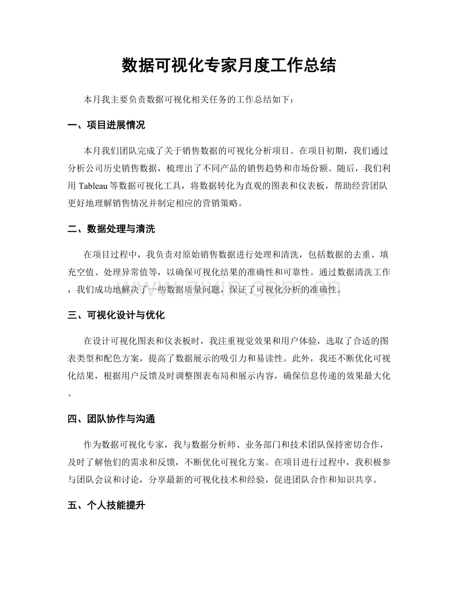 数据可视化专家月度工作总结.docx_第1页