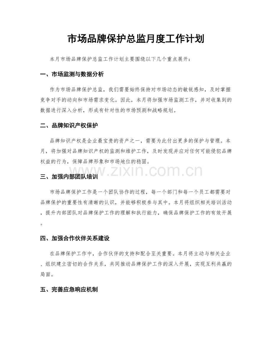 市场品牌保护总监月度工作计划.docx_第1页