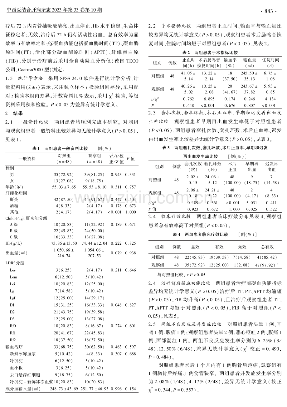 不同剂量生长抑素联合内镜下套扎术治疗肝硬化并消化道出血的疗效及对凝血功能的影响.pdf_第3页