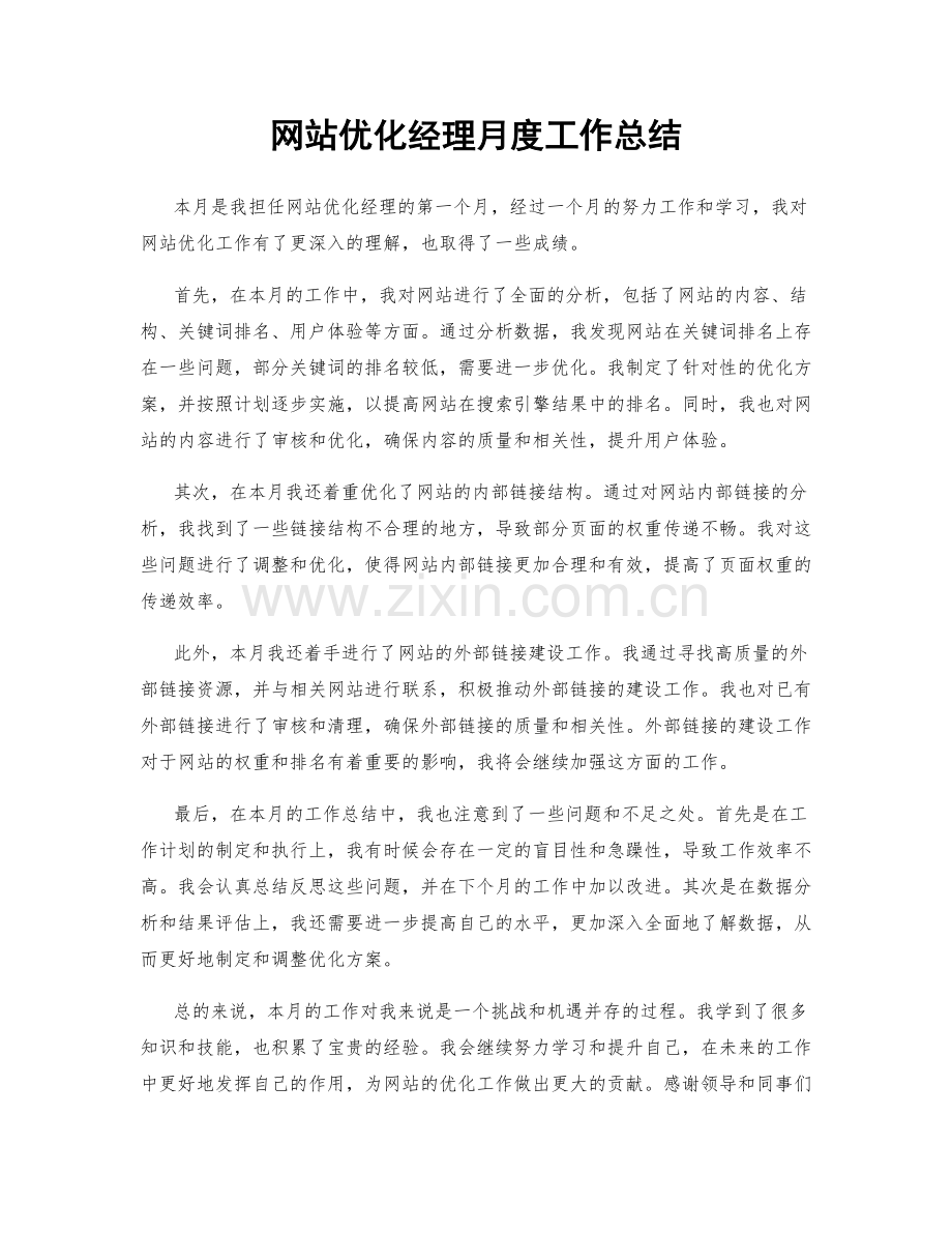 网站优化经理月度工作总结.docx_第1页