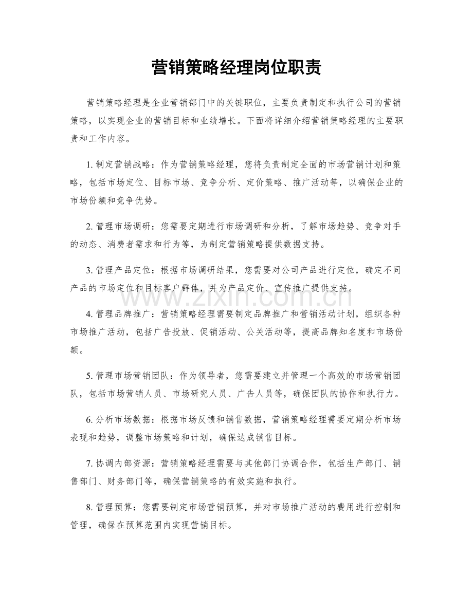 营销策略经理岗位职责.docx_第1页