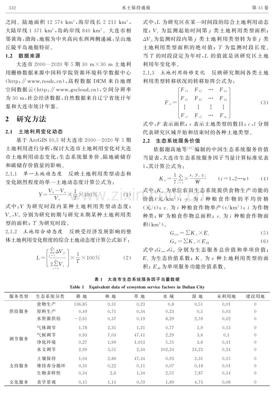 滨海城市土地利用变化对陆地生态系统服务价值与储碳的影响——以辽宁省大连市为例.pdf_第3页