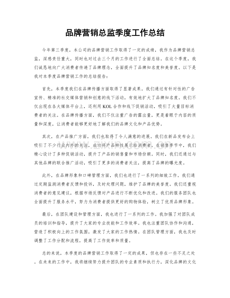 品牌营销总监季度工作总结.docx_第1页