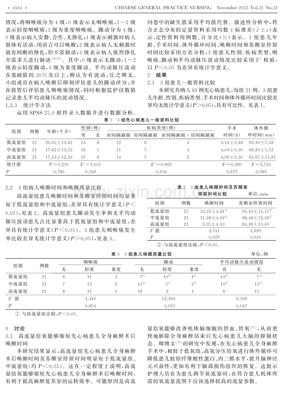 不同流量给氧在先天性心脏病患儿全身麻醉术后唤醒中的应用效果.pdf_第2页