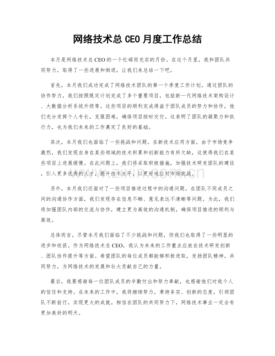 网络技术总CEO月度工作总结.docx_第1页