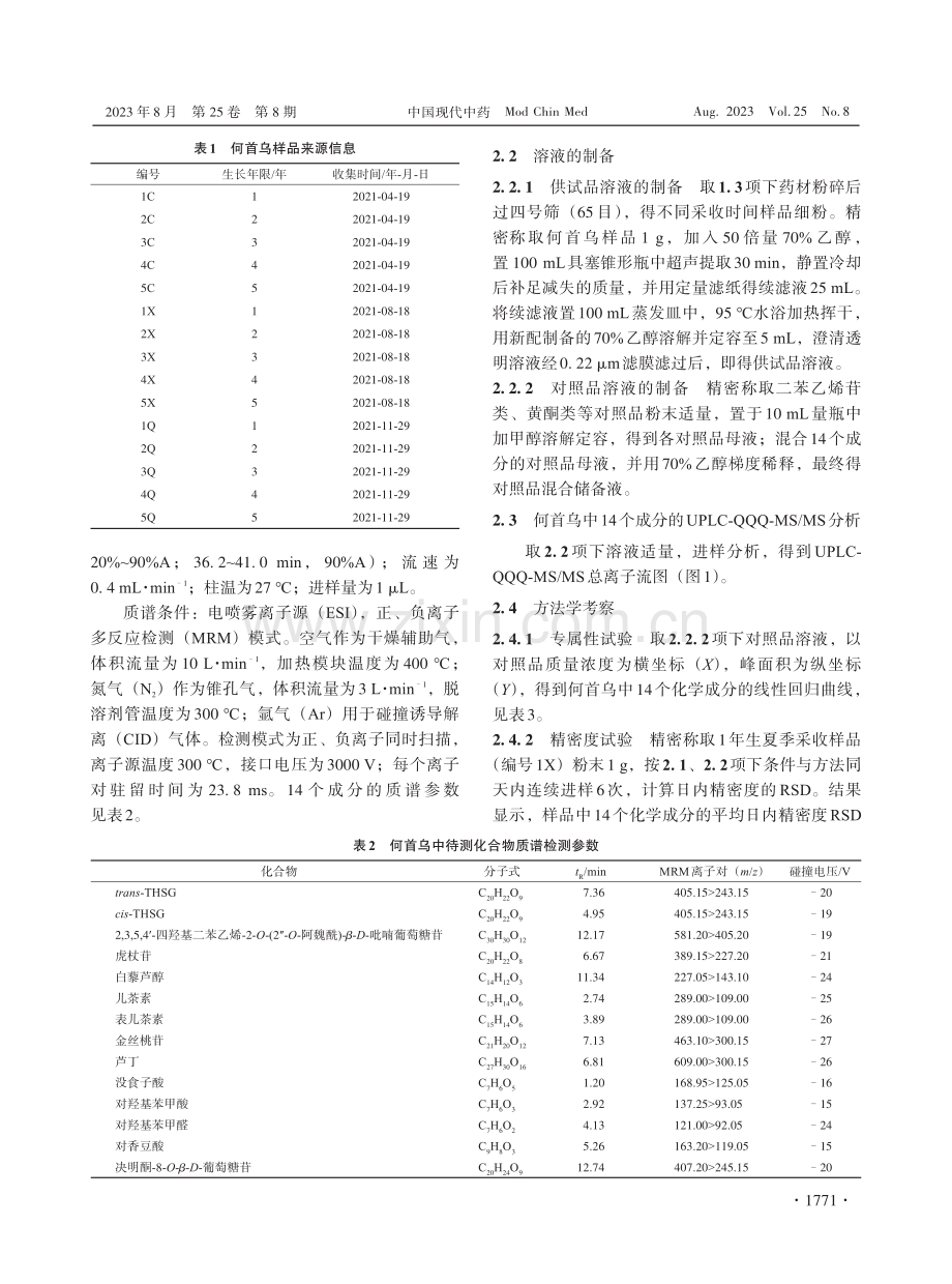 不同生长年限与采收季节对何首乌中14个成分含量的影响.pdf_第3页