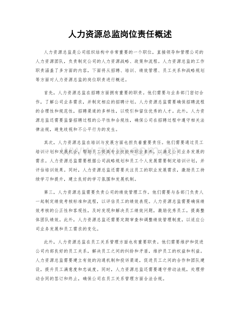 人力资源总监岗位责任概述.docx_第1页