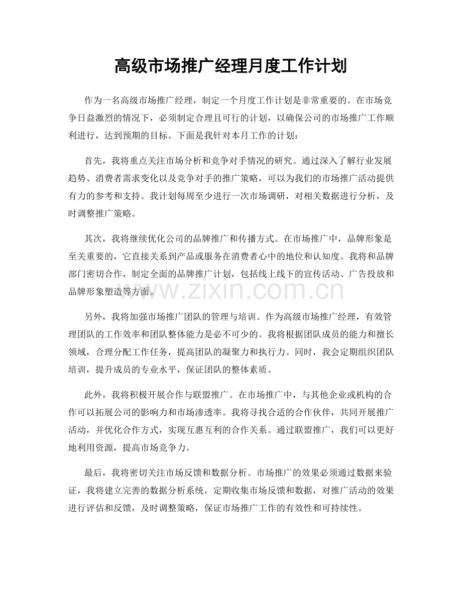 高级市场推广经理月度工作计划.docx_第1页