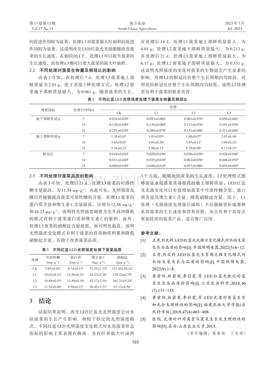 不同红蓝LED光照强度变化模式对水培菠菜生长及品质的影响.pdf_第3页