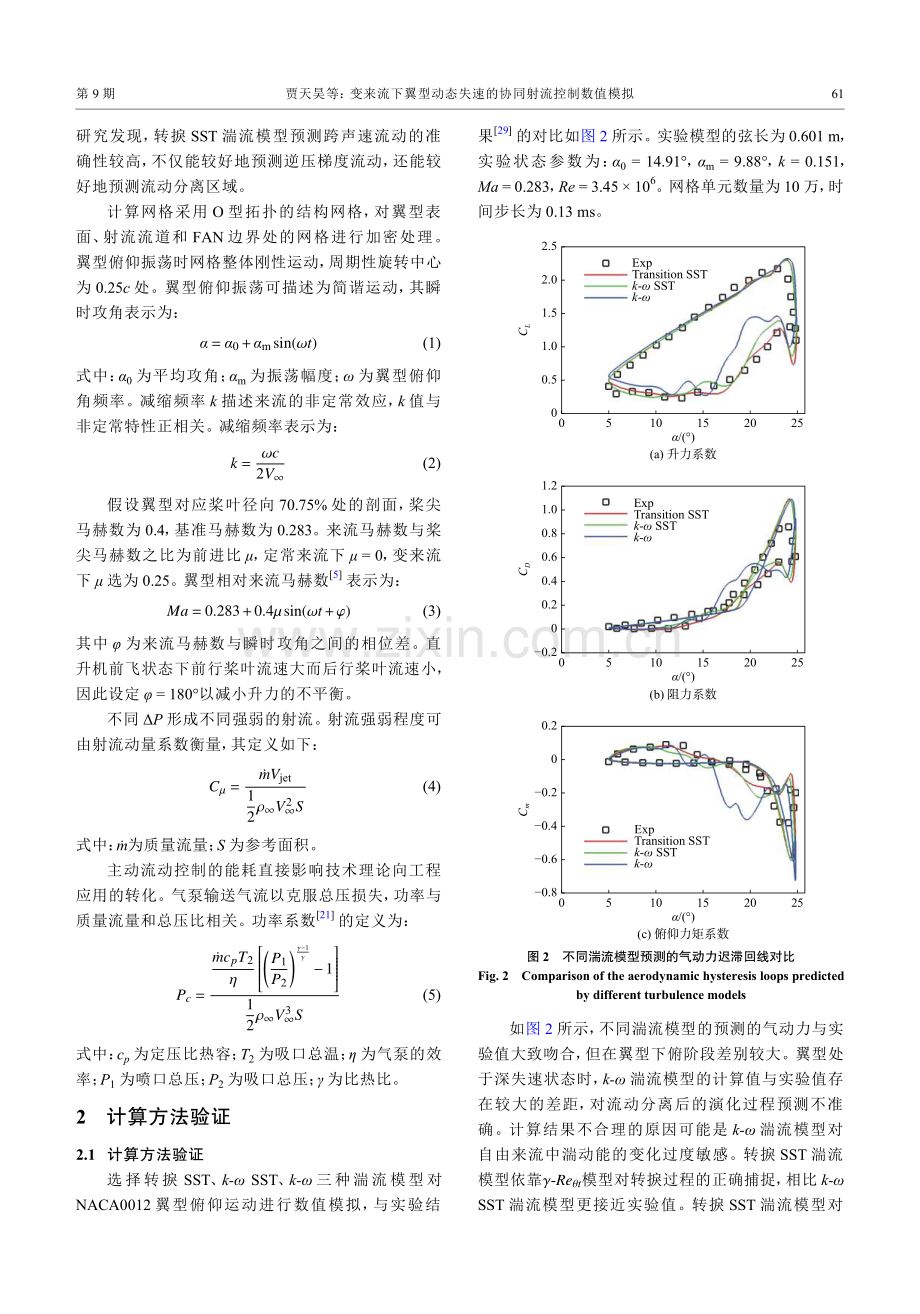 变来流下翼型动态失速的协同射流控制数值模拟.pdf_第3页