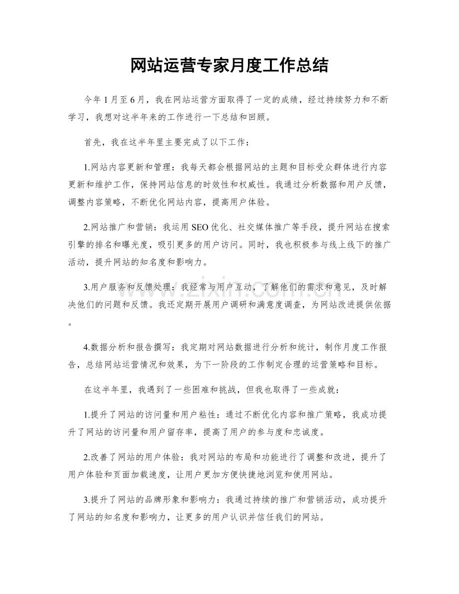 网站运营专家月度工作总结.docx_第1页