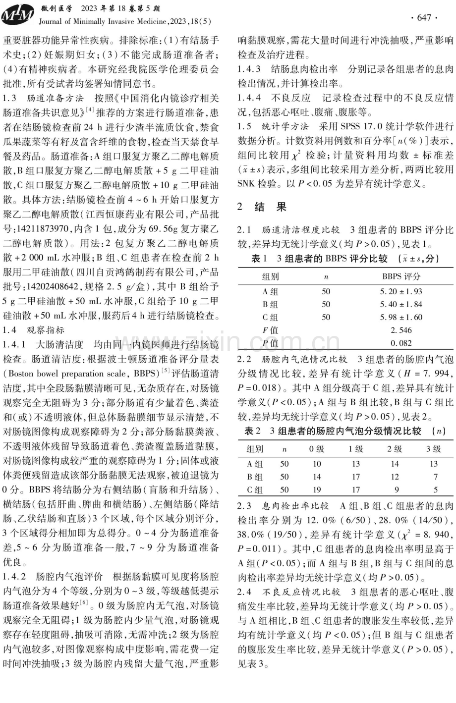 不同剂量二甲硅油散联合复方聚乙二醇电解质散在结肠镜检查肠道准备中的应用效果.pdf_第2页