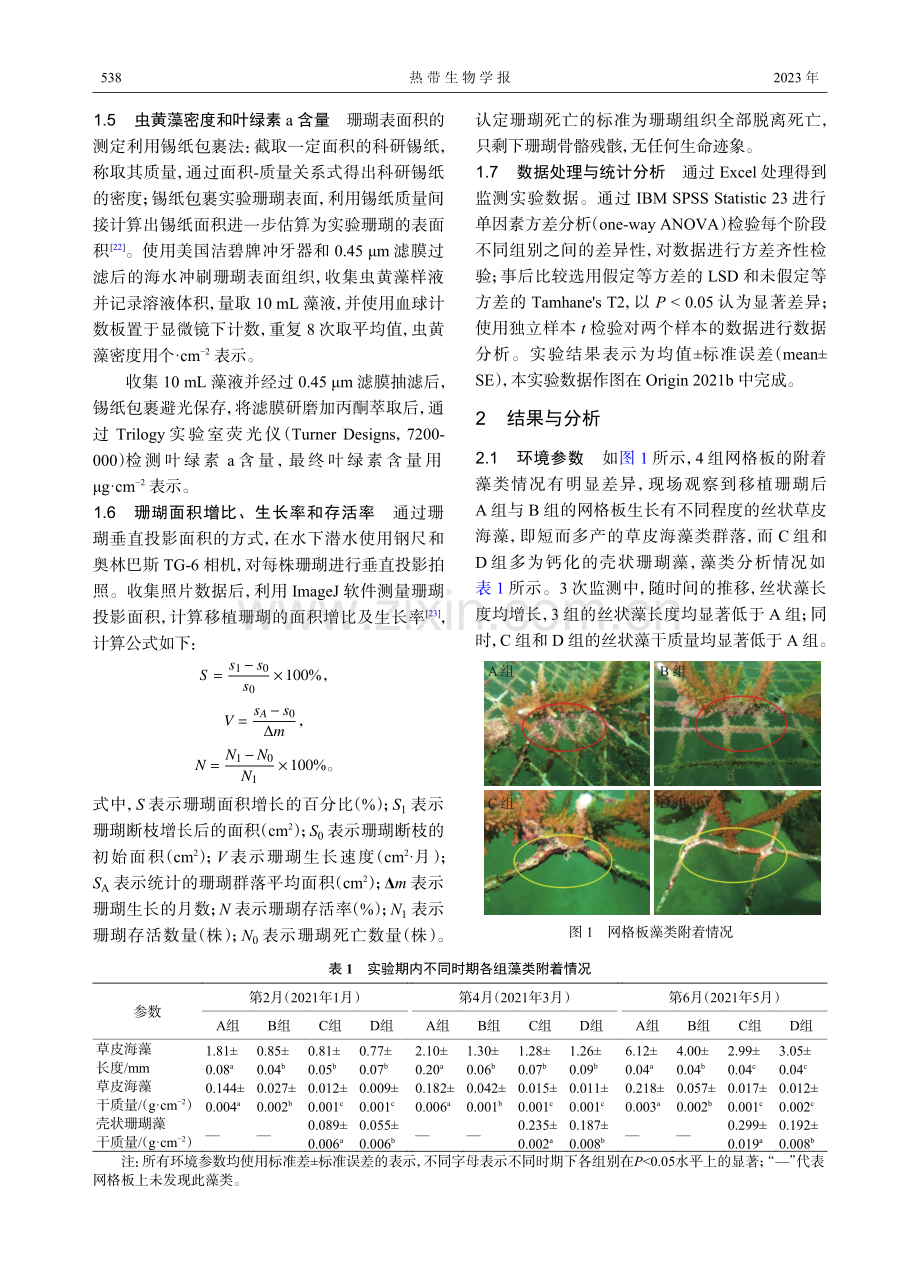 不同孔径网格板对小叶鹿角珊瑚的移植效果评估.pdf_第3页