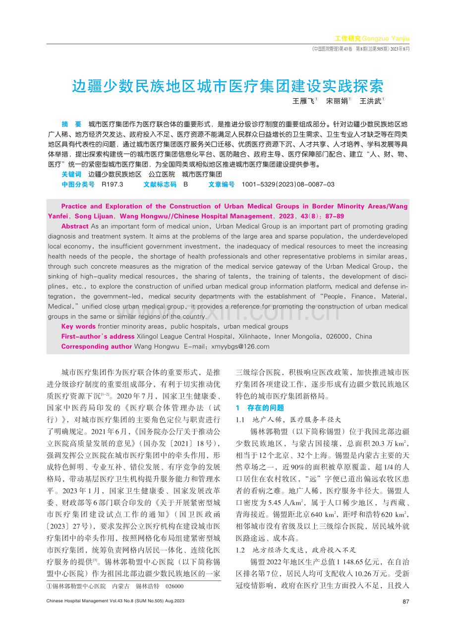 边疆少数民族地区城市医疗集团建设实践探索.pdf_第1页