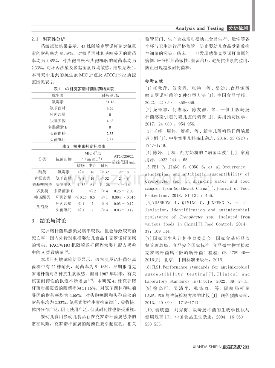 婴幼儿食品中克罗诺杆菌属的分离鉴定及耐药性分析.pdf_第3页