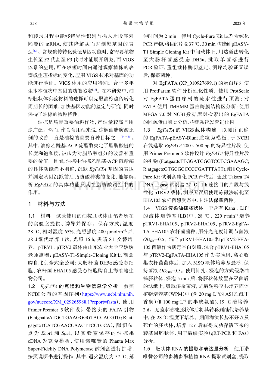 油棕乙酰基酰基载体蛋白硫酯酶EgFATA基因的克隆与功能分析.pdf_第2页