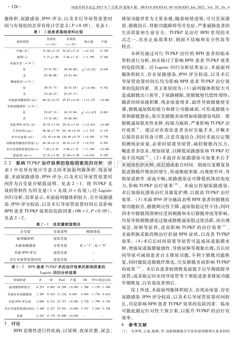 影响良性前列腺增生经尿道前列腺等离子切除术效果的危险因素分析.pdf_第2页