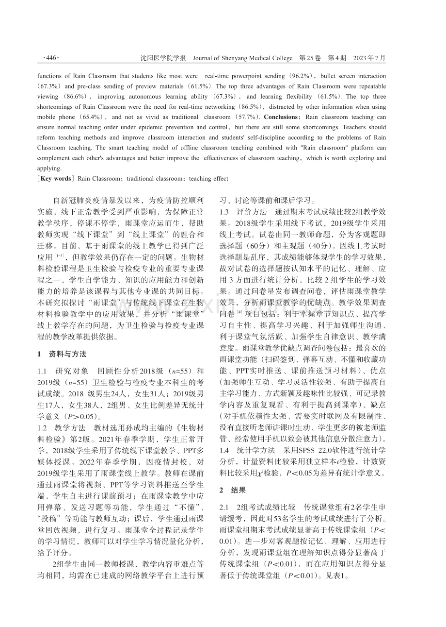 疫情防控背景下“雨课堂”在生物材料检验中的应用实践与思考.pdf_第2页