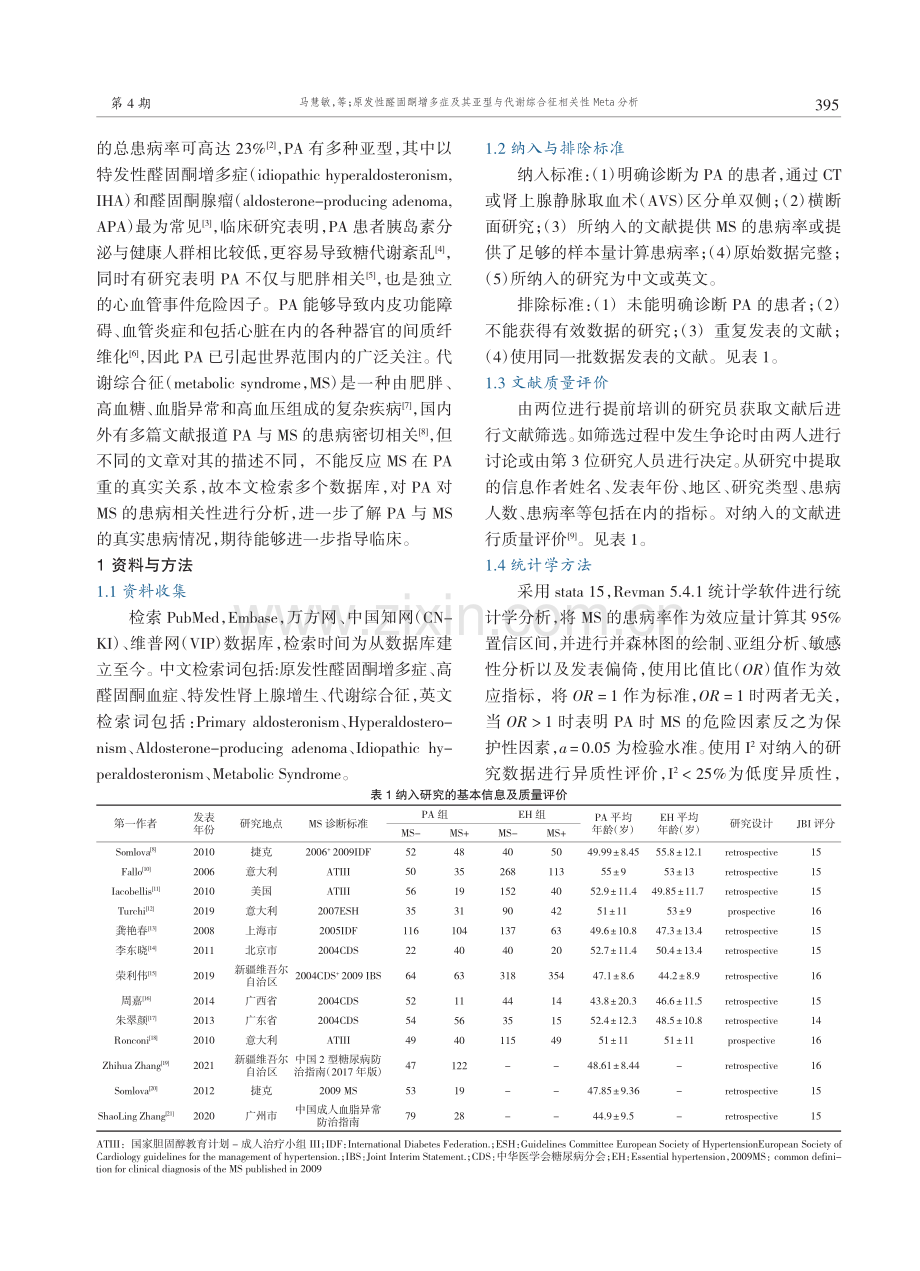 原发性醛固酮增多症及其亚型与代谢综合征相关性Meta分析.pdf_第2页