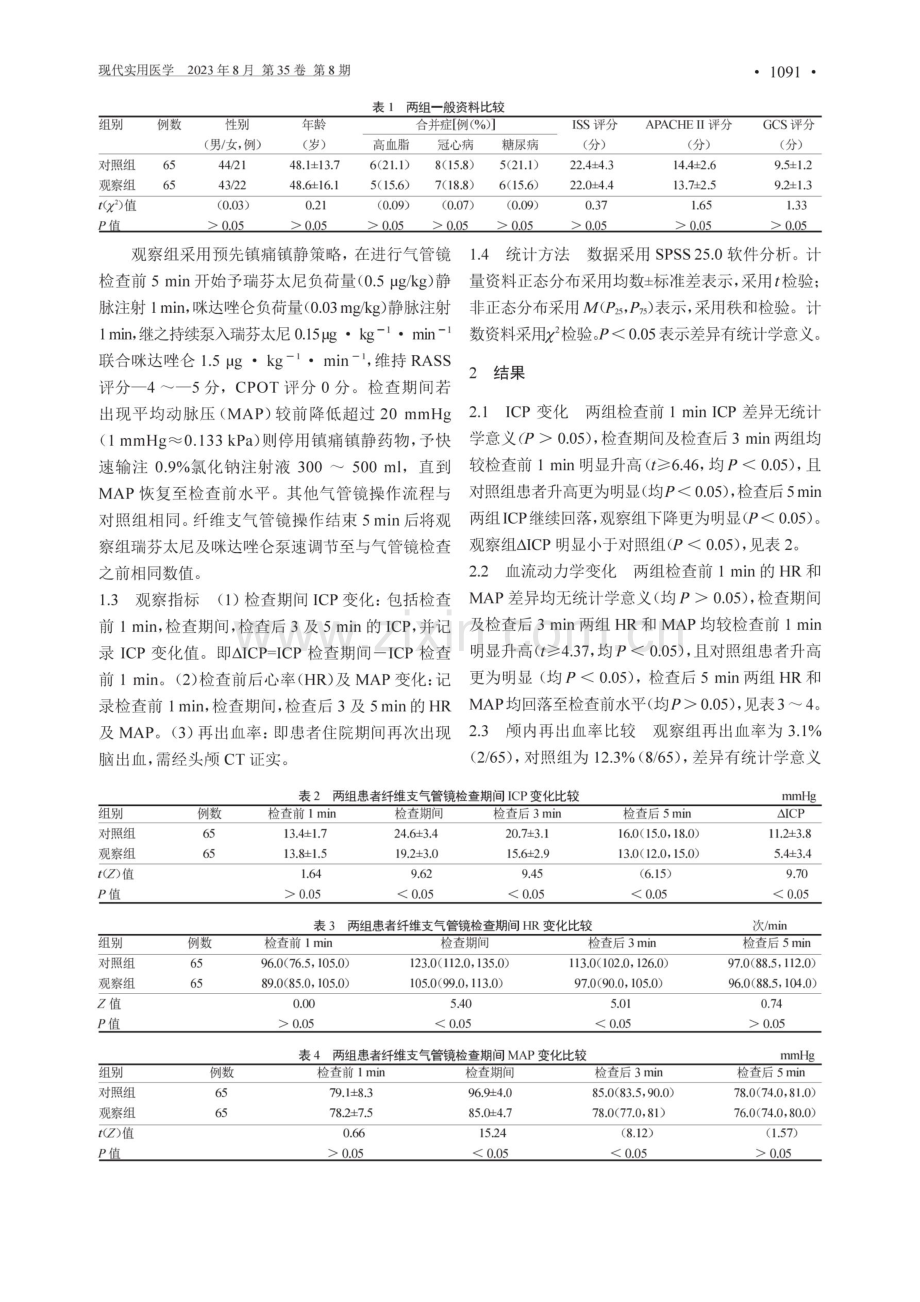 预先深度镇痛镇静对轻中度颅脑损伤患者纤维支气管镜检查期间颅内压的影响.pdf_第2页