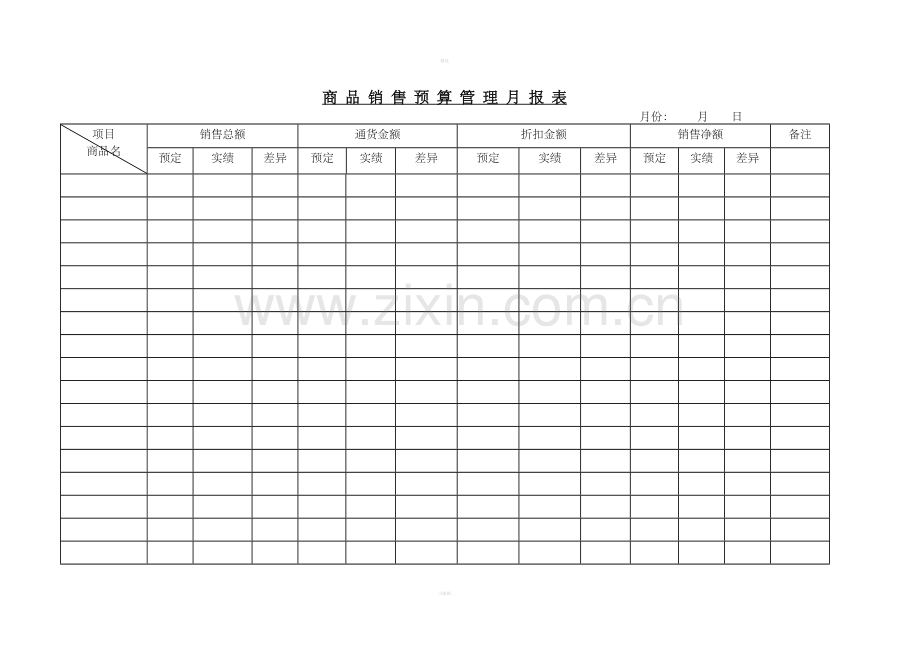 商品销售预算管理月报表.doc_第1页