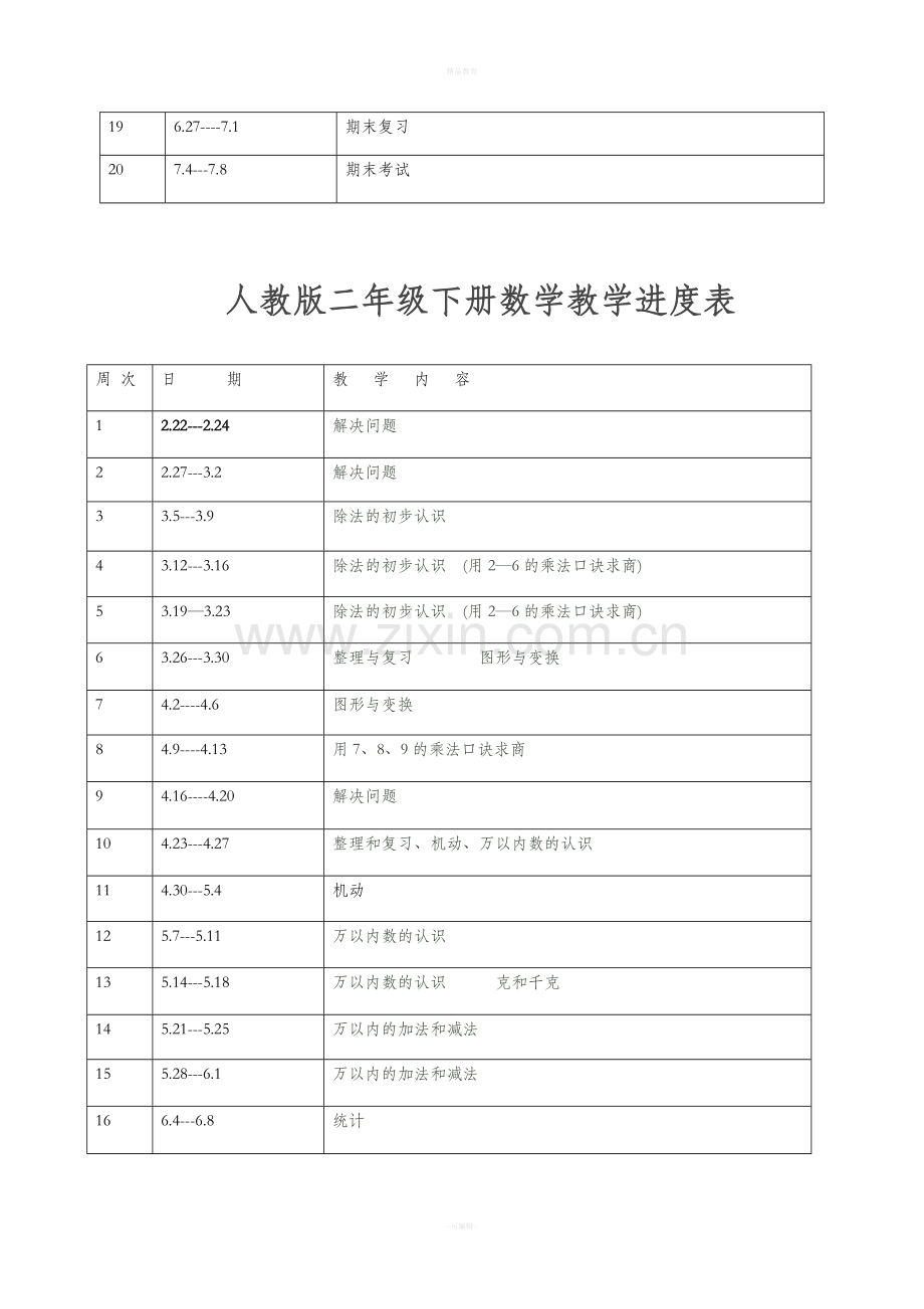 人教版二年级下册语文教学进度表.doc_第2页