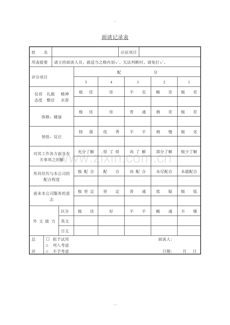 十五、面谈记录表.doc_第1页