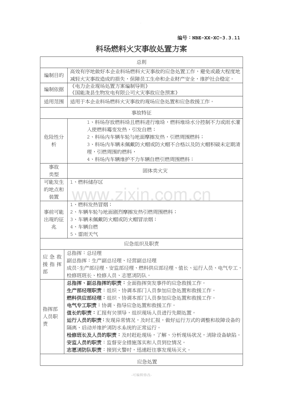 生物质电厂料场火灾事故处置方案.doc_第1页