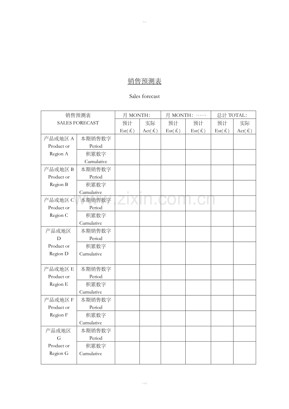 三十三、销售预测表.doc_第1页