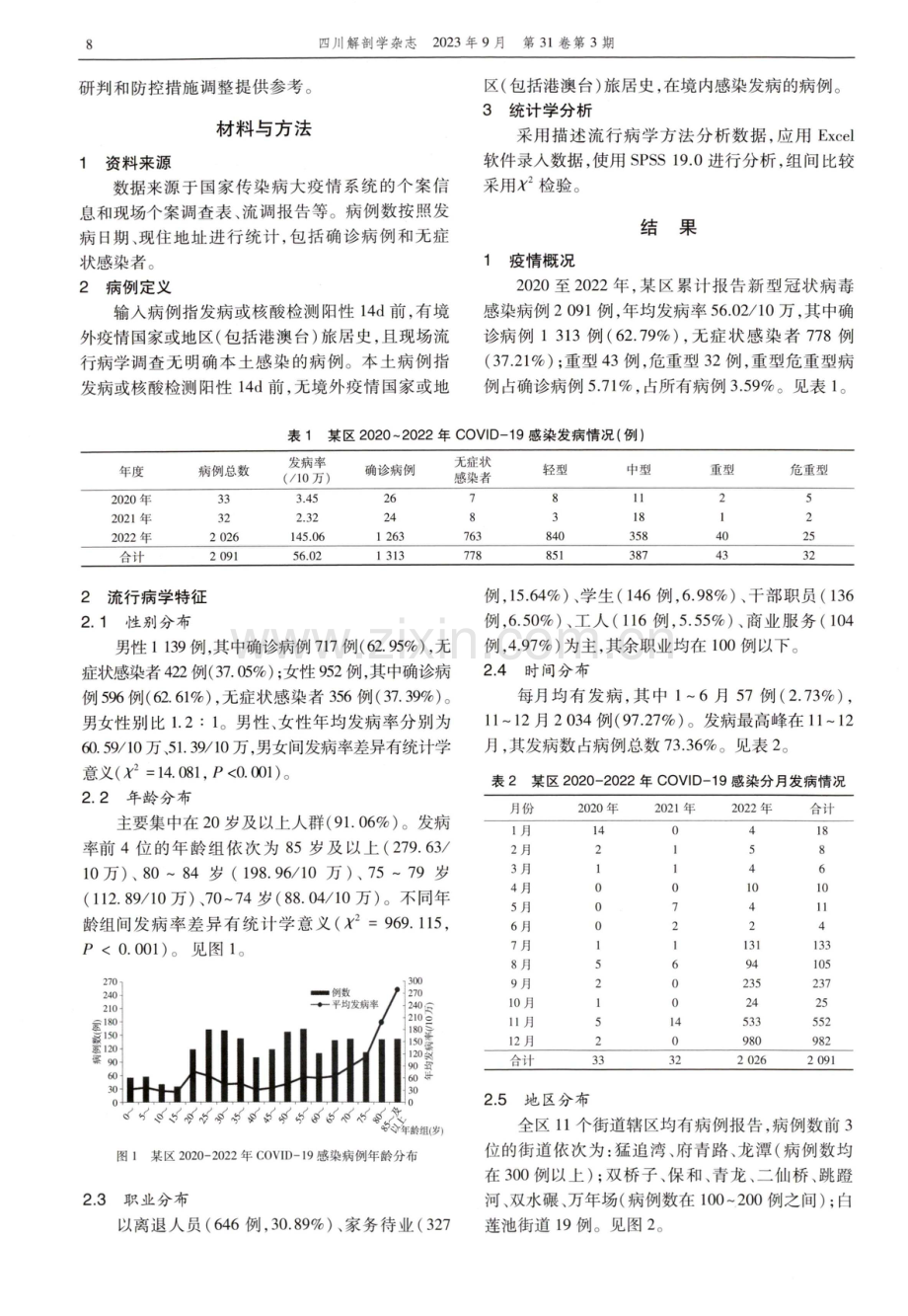 成都市某区2020年至2022年新型冠状病毒感染流行特征分析.pdf_第2页