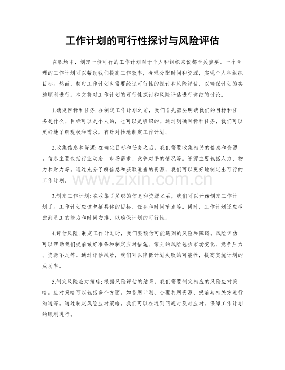 工作计划的可行性探讨与风险评估.docx_第1页