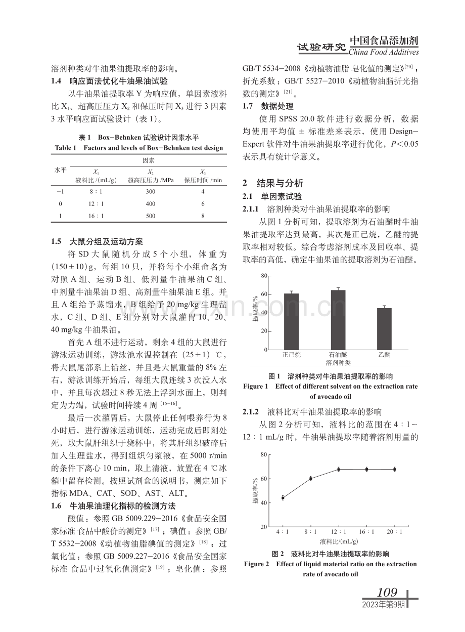 超高压法工艺优化提取牛油果油及其影响运动大鼠肝组织抗氧化能力研究.pdf_第3页