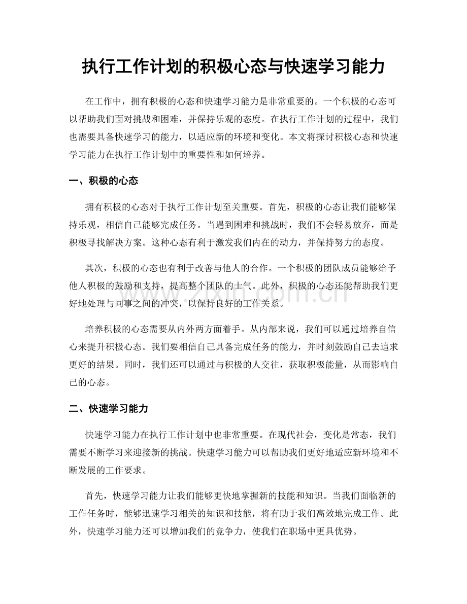 执行工作计划的积极心态与快速学习能力.docx_第1页