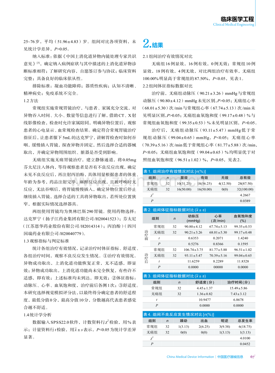 常规胃镜与无痛胃镜治疗上消化道异物的临床效果分析.pdf_第2页