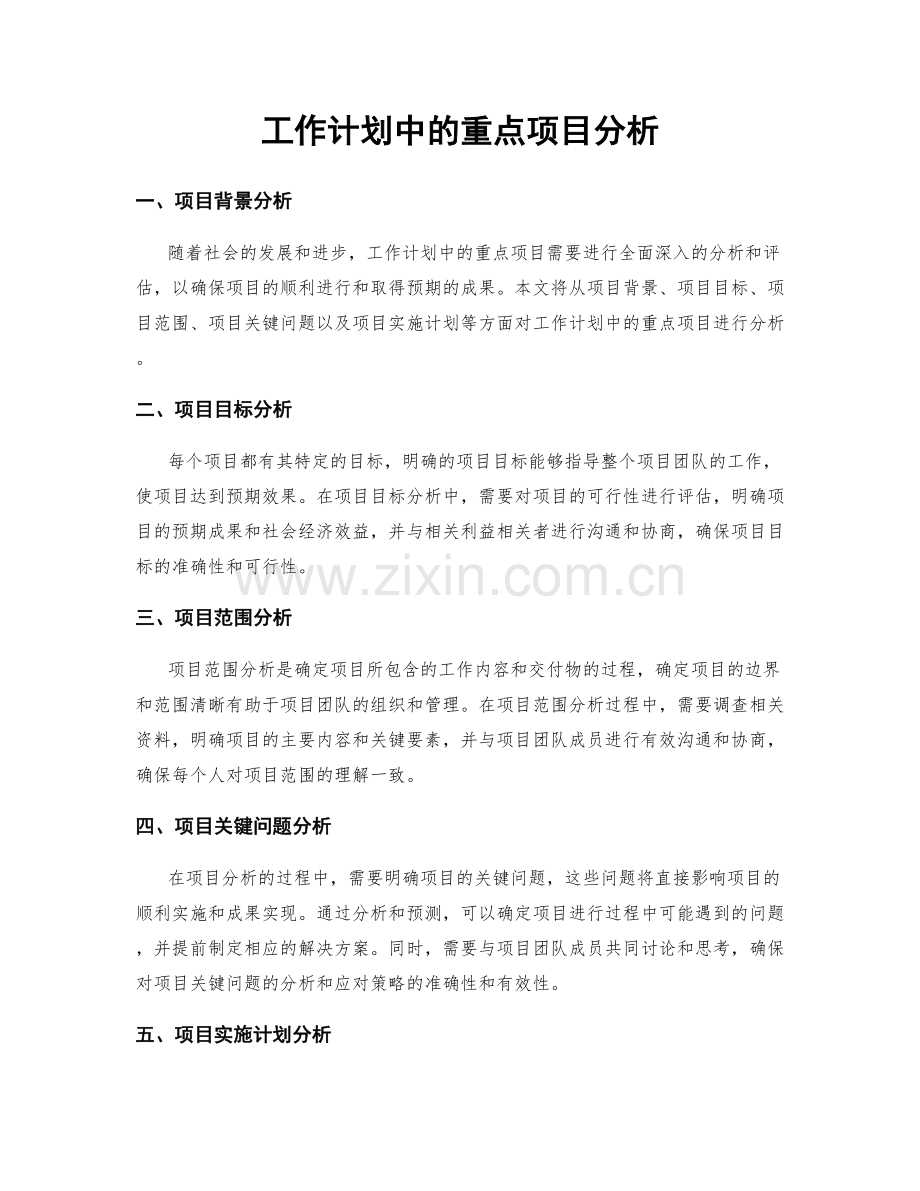 工作计划中的重点项目分析.docx_第1页