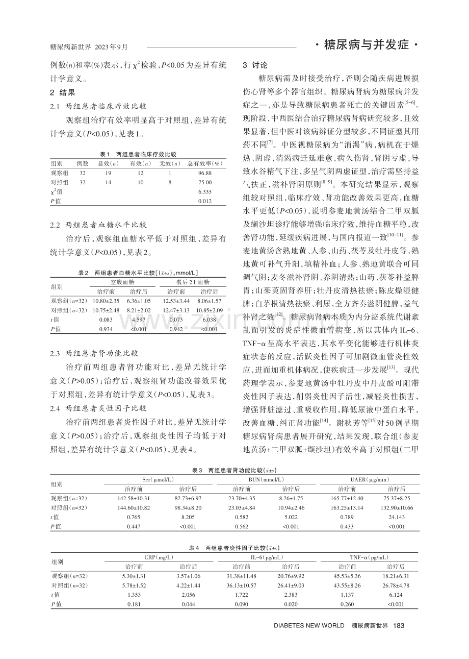 参麦地黄汤与常规治疗应用于气阴两虚证早期糖尿病肾病患者的临床疗效.pdf_第3页