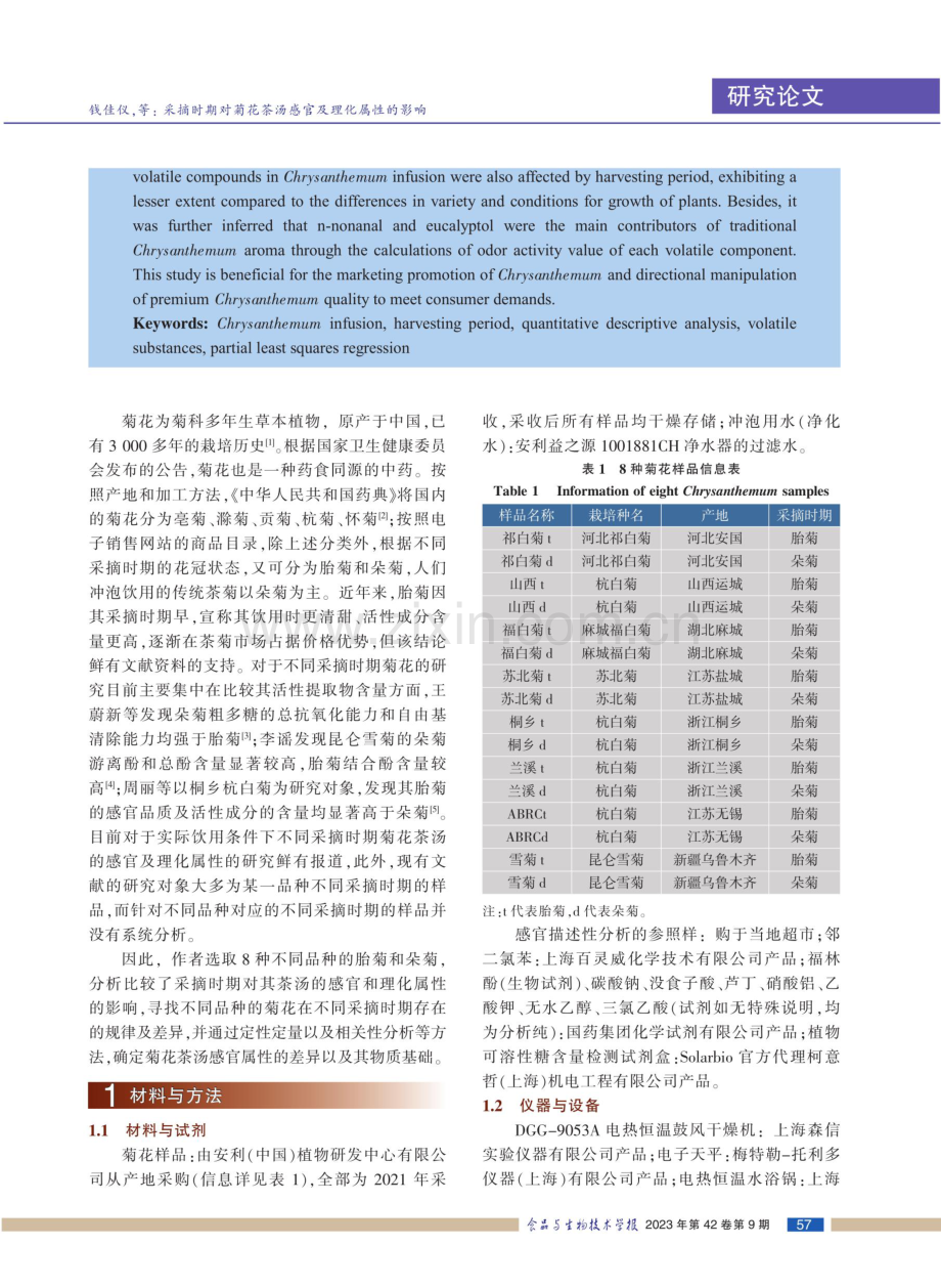 采摘时期对菊花茶汤感官及理化属性的影响.pdf_第2页