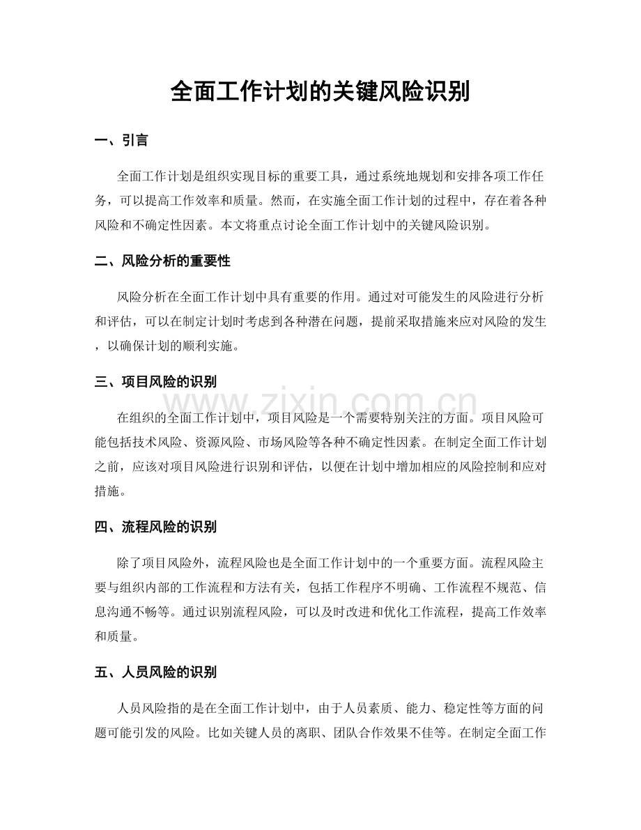 全面工作计划的关键风险识别.docx_第1页